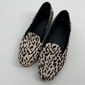 SAINT LAURENT Calfskin Calf Hair Corda Snow Leopard Slipper